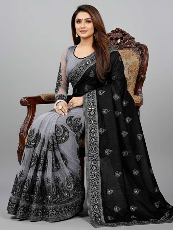 women solid with work half & half saree with blouse - 22297438 -  Standard Image - 4