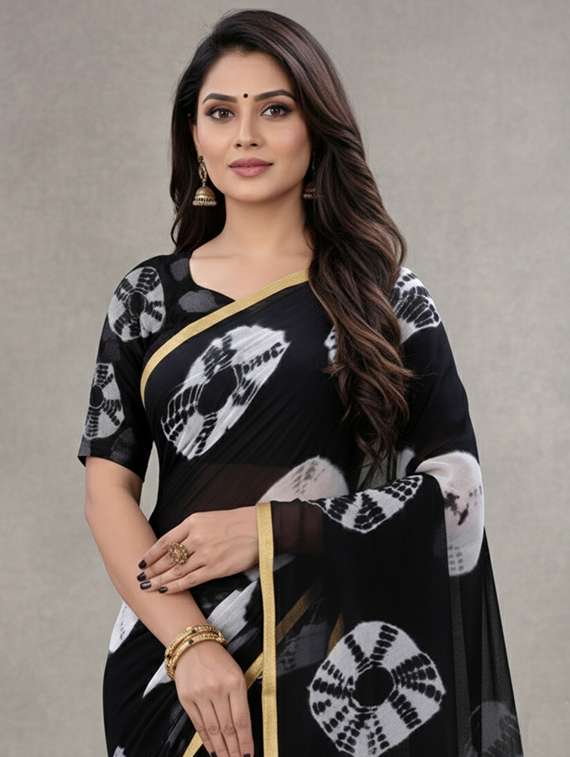 women tie & dye printed saree with blouse - 22297443 -  Standard Image - 1