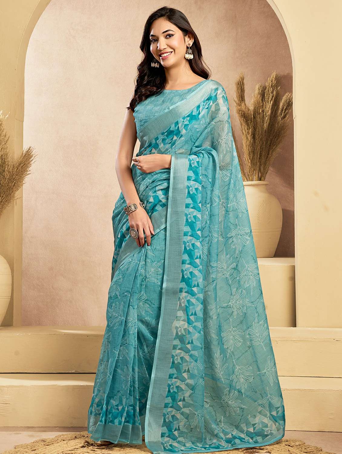 women printed ready to wear saree with blouse