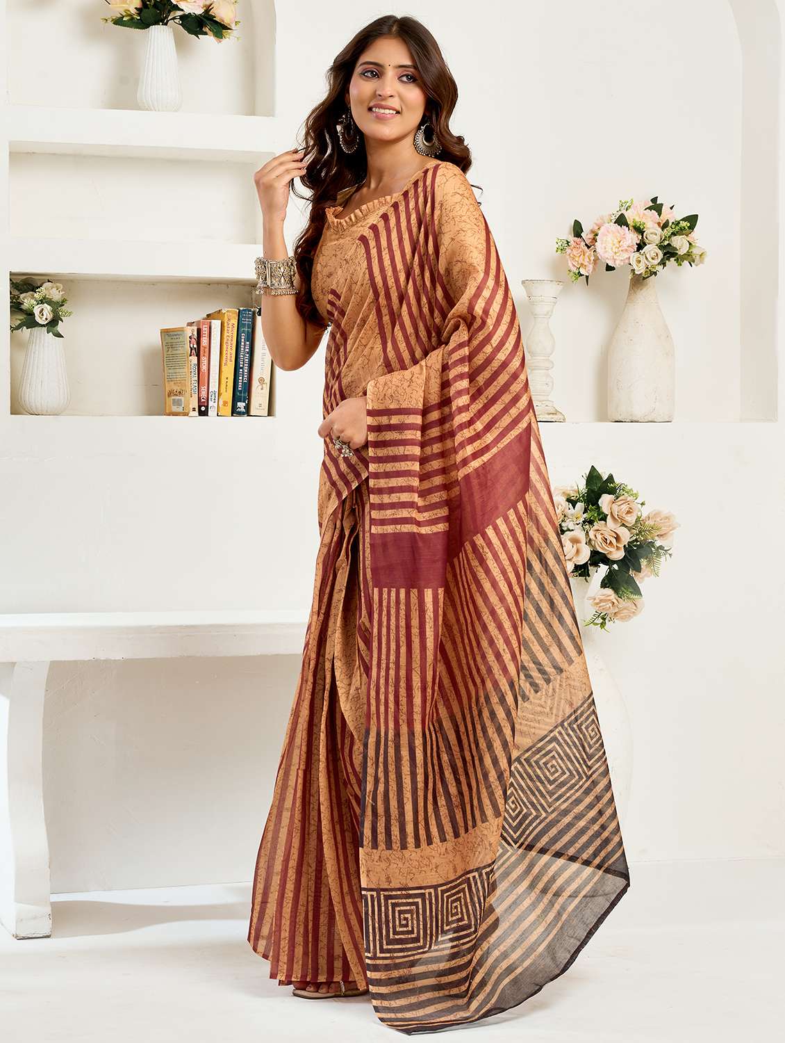women printed ready to wear saree with blouse - 22297517 -  Standard Image - 1