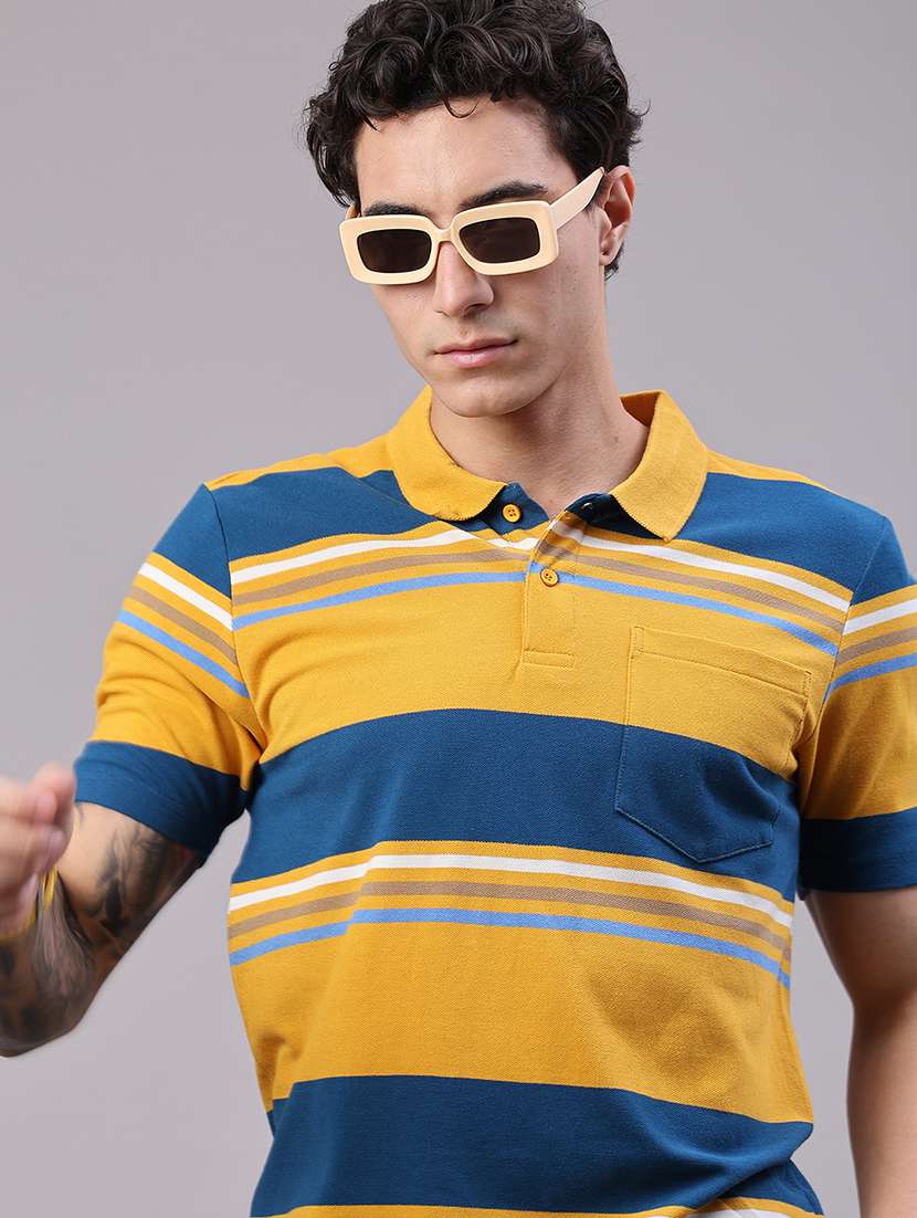 men striped short sleeve regular fit polo t-shirt