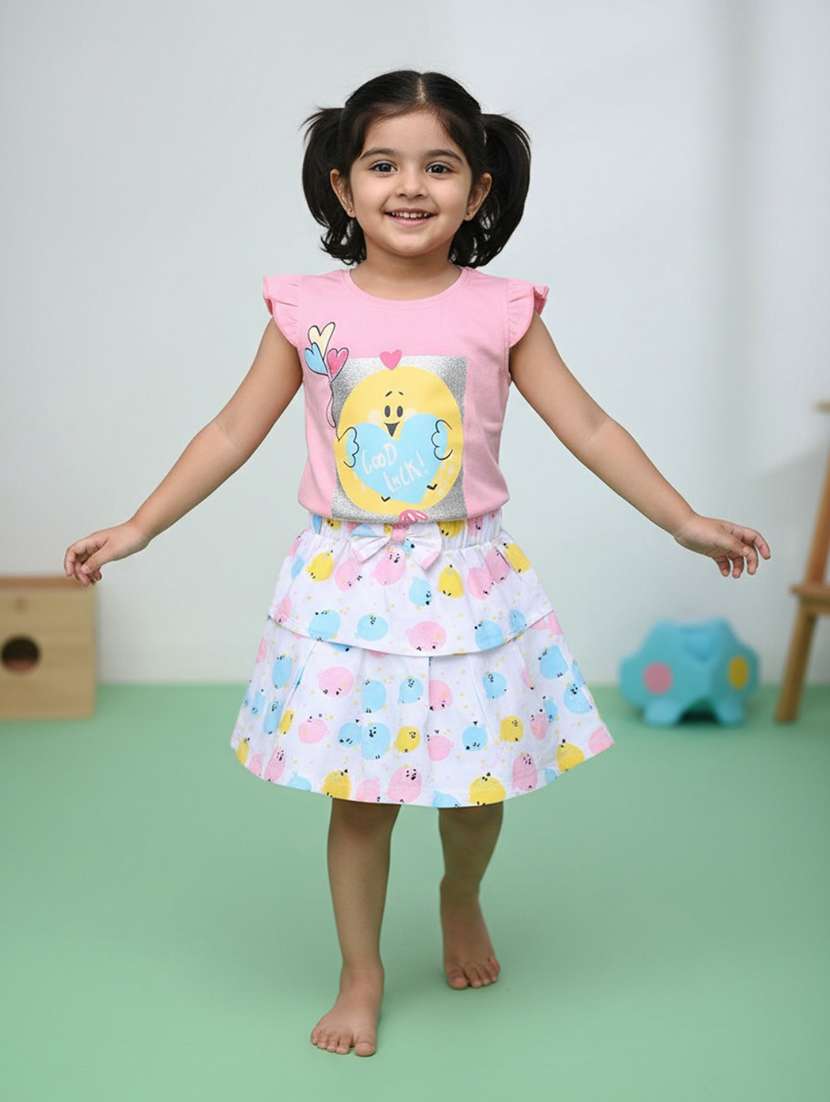 girls printed top and skirts set
