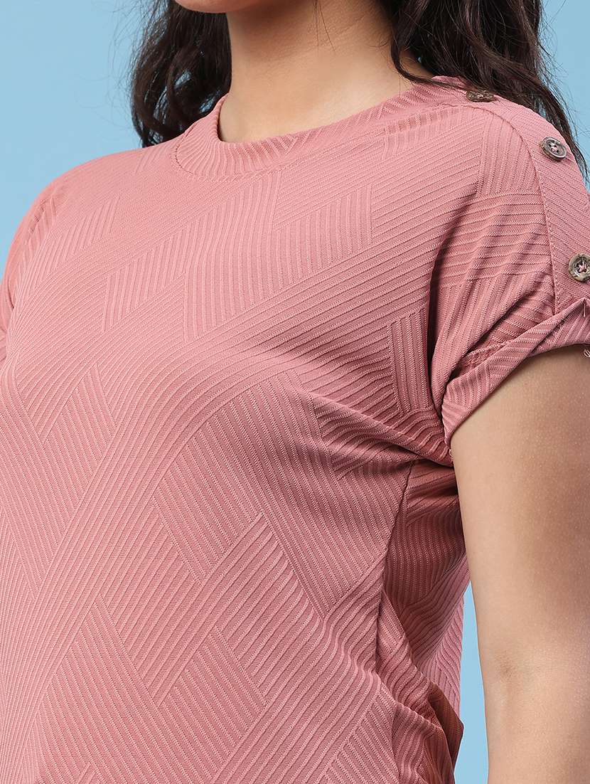 Women Self Design Round Neck Regular Fit T-shirt - 22298018 -  Standard Image - 1