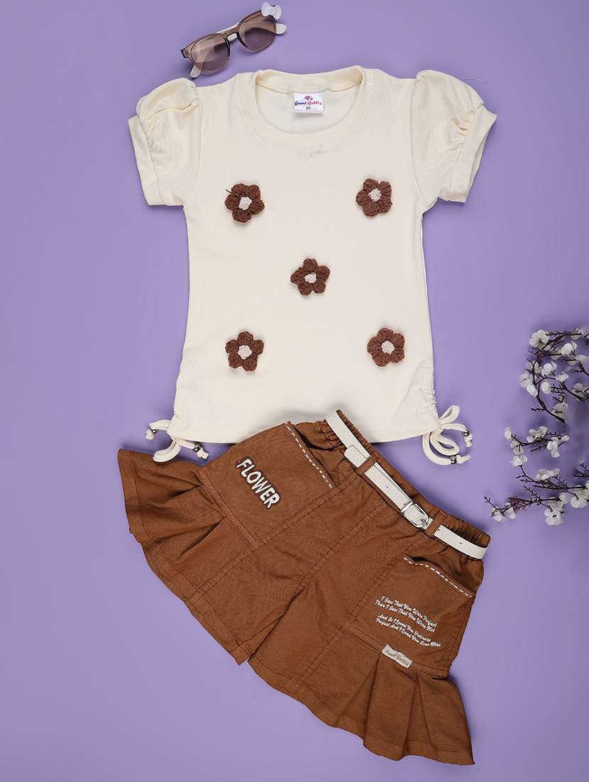 girls solid top and skirt set - 22298038 -  Standard Image - 1