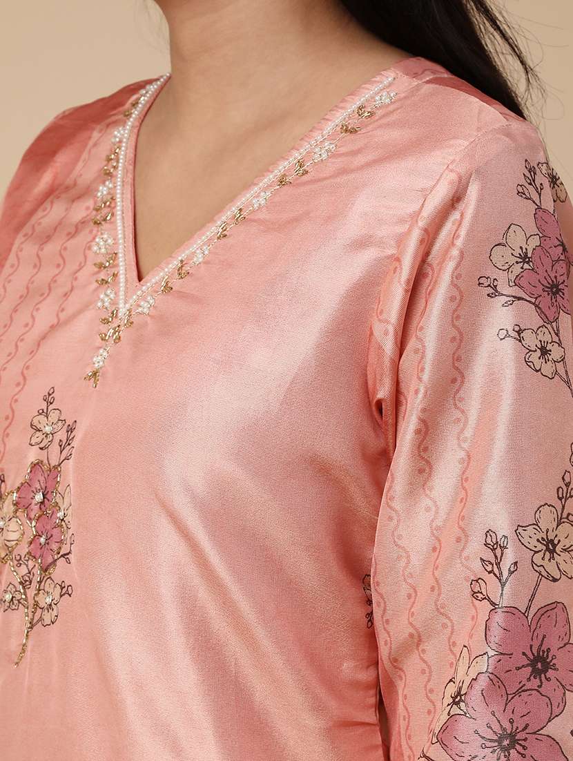 peach chanderi kurta pant  set - 22298235 -  Standard Image - 4