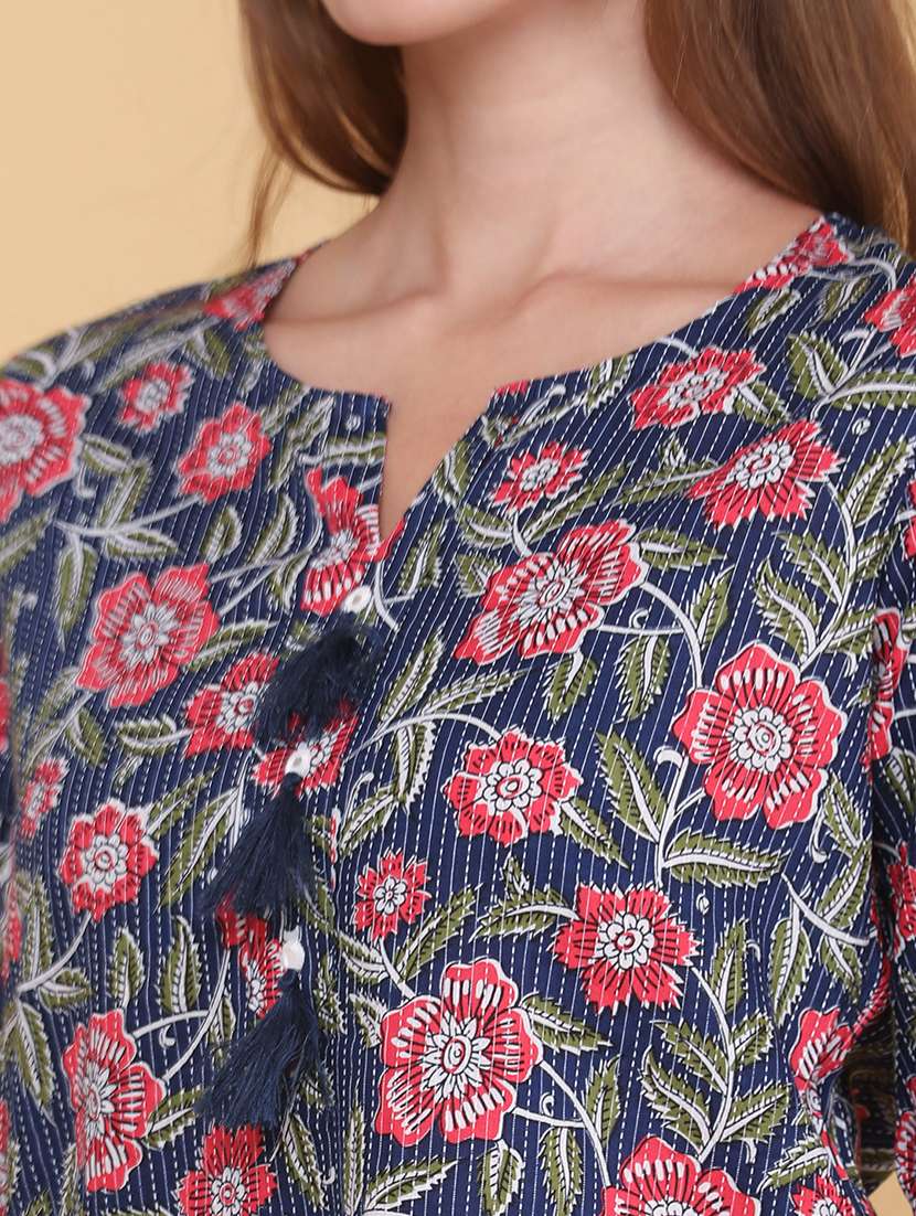 women printed three quarter sleeves straight kurti - 22298237 -  Standard Image - 1