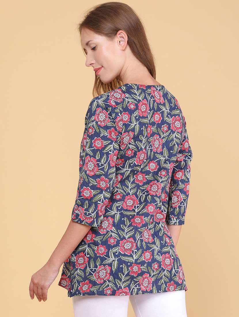 women printed three quarter sleeves straight kurti - 22298237 -  Standard Image - 4