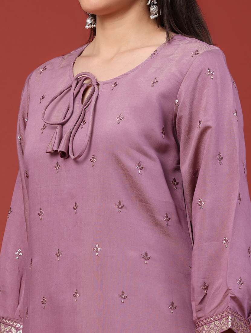 women embroidered three quarter sleeves straight kurta - 22298239 -  Standard Image - 1