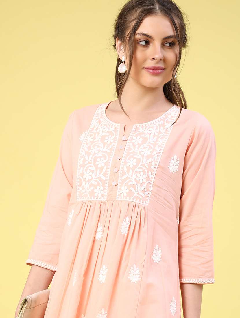 peach cotton aline kurta - 22298240 -  Standard Image - 1