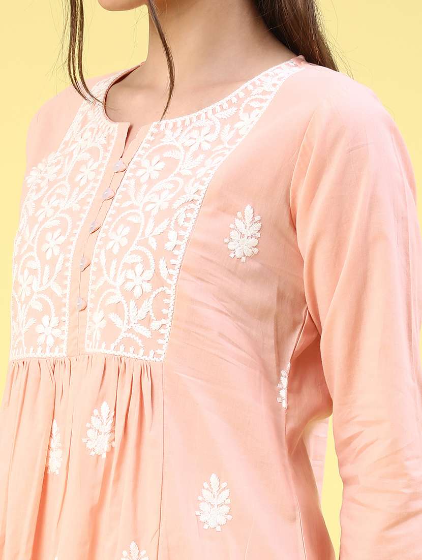 peach cotton aline kurta - 22298240 -  Standard Image - 4