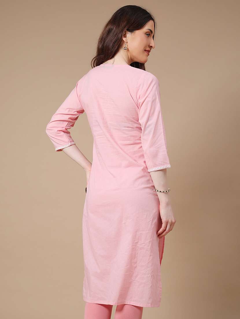 pink cotton aline kurta - 22298241 -  Standard Image - 4