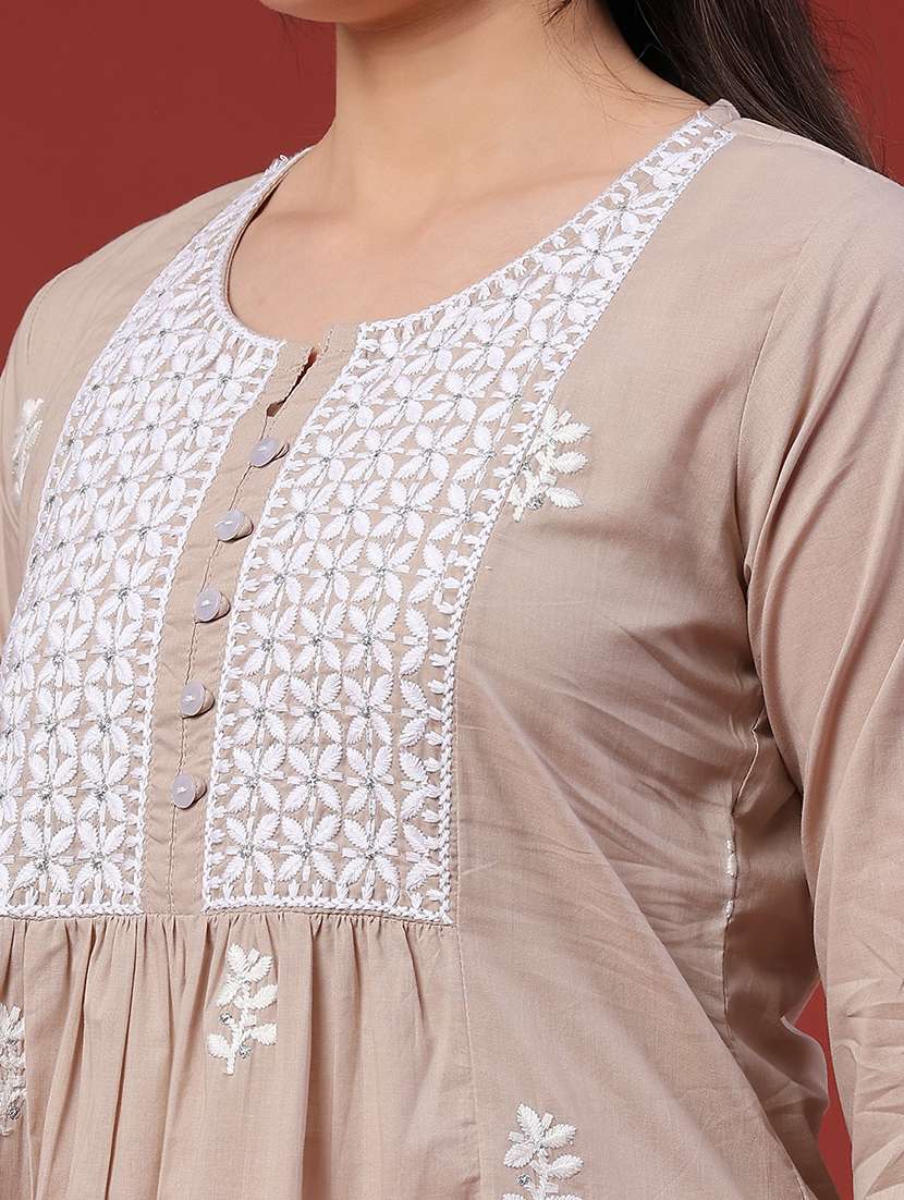 women embroidered three quarter sleeves a-line kurta  - 22298242 -  Standard Image - 1