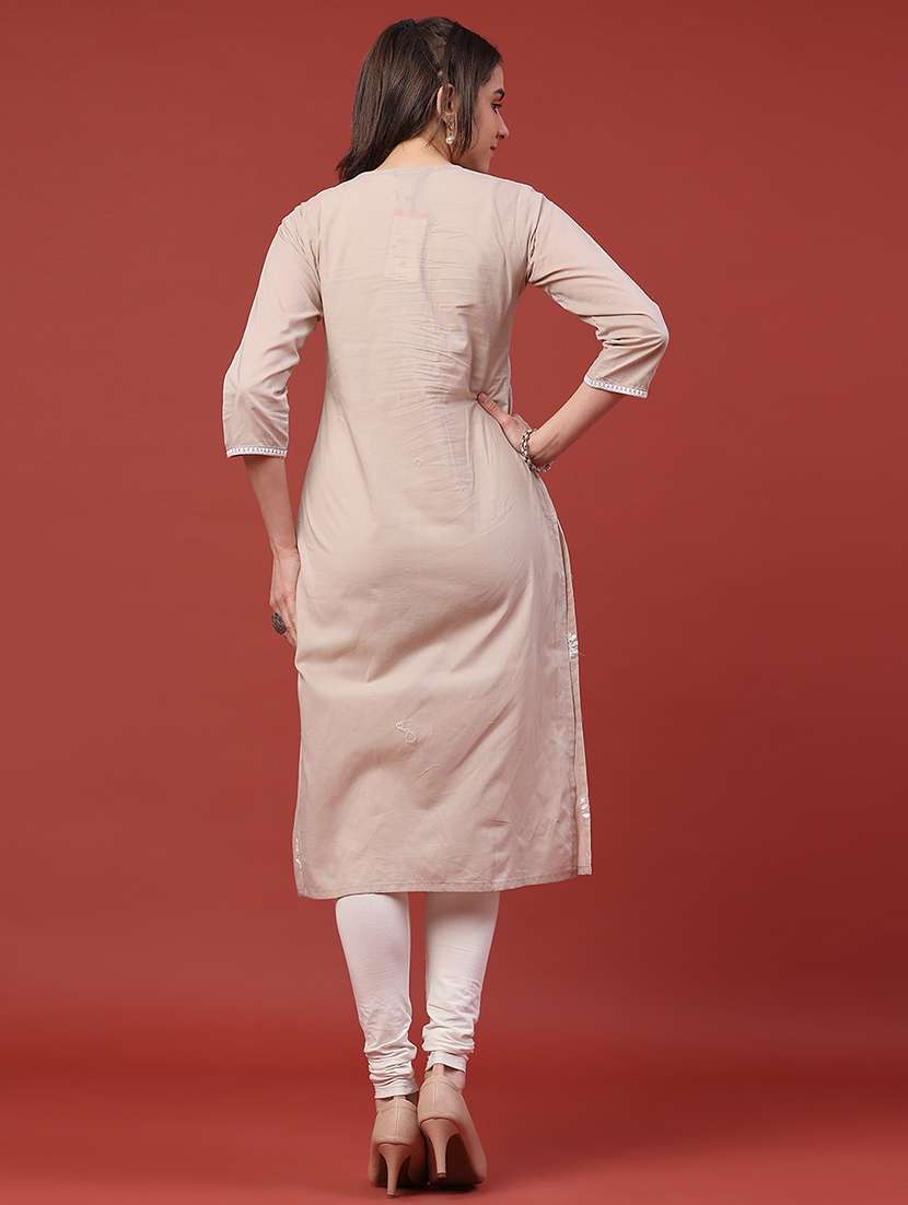 women embroidered three quarter sleeves a-line kurta  - 22298242 -  Standard Image - 4