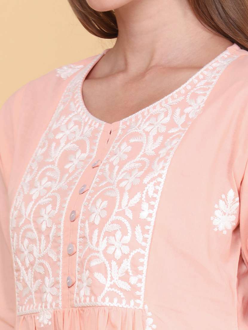 women embroidered three quarter sleeves straight kurta  - 22298243 -  Standard Image - 1