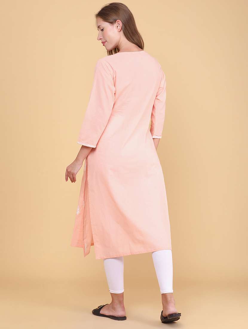 women embroidered three quarter sleeves straight kurta  - 22298243 -  Standard Image - 4