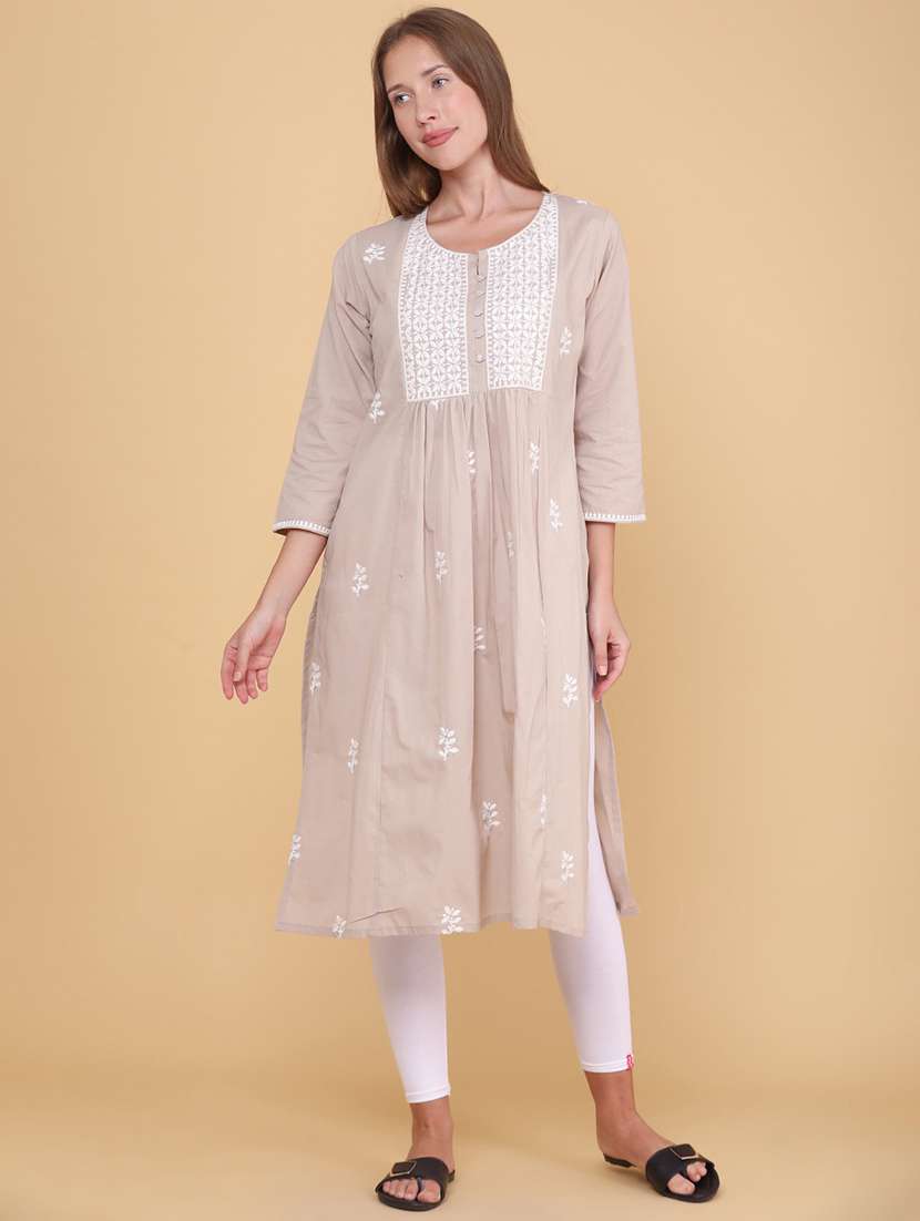 Women Embroidered Three Quarter Sleeves Straight Kurta - 22298244 -  Standard Image - 1