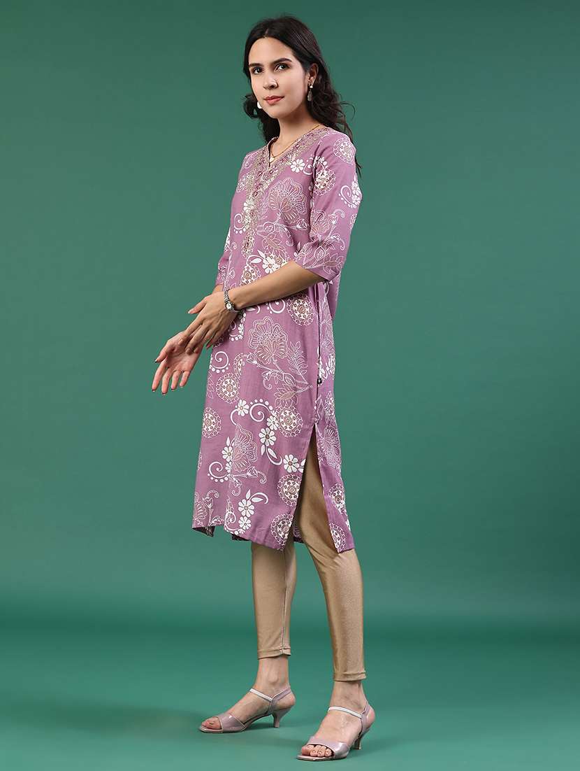 women printed three quarter sleeve kurta - 22298245 -  Standard Image - 4