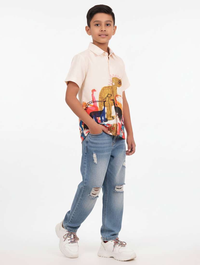 Printed Linen Blend Boys Shirt - 22298397 -  Standard Image - 4