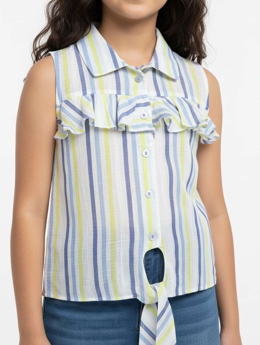 girls striped collared sleeveless top - 22298418 -  Standard Image - 1