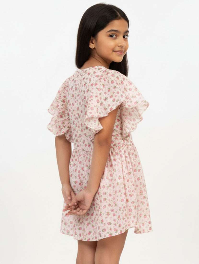 girls printed ruffle sleeve flared dress - 22298419 -  Standard Image - 1