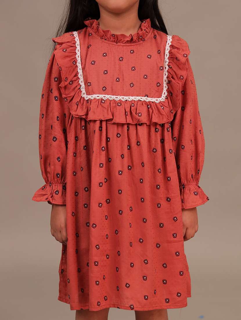 girls printed puff sleeve flared dress - 22298432 -  Standard Image - 1