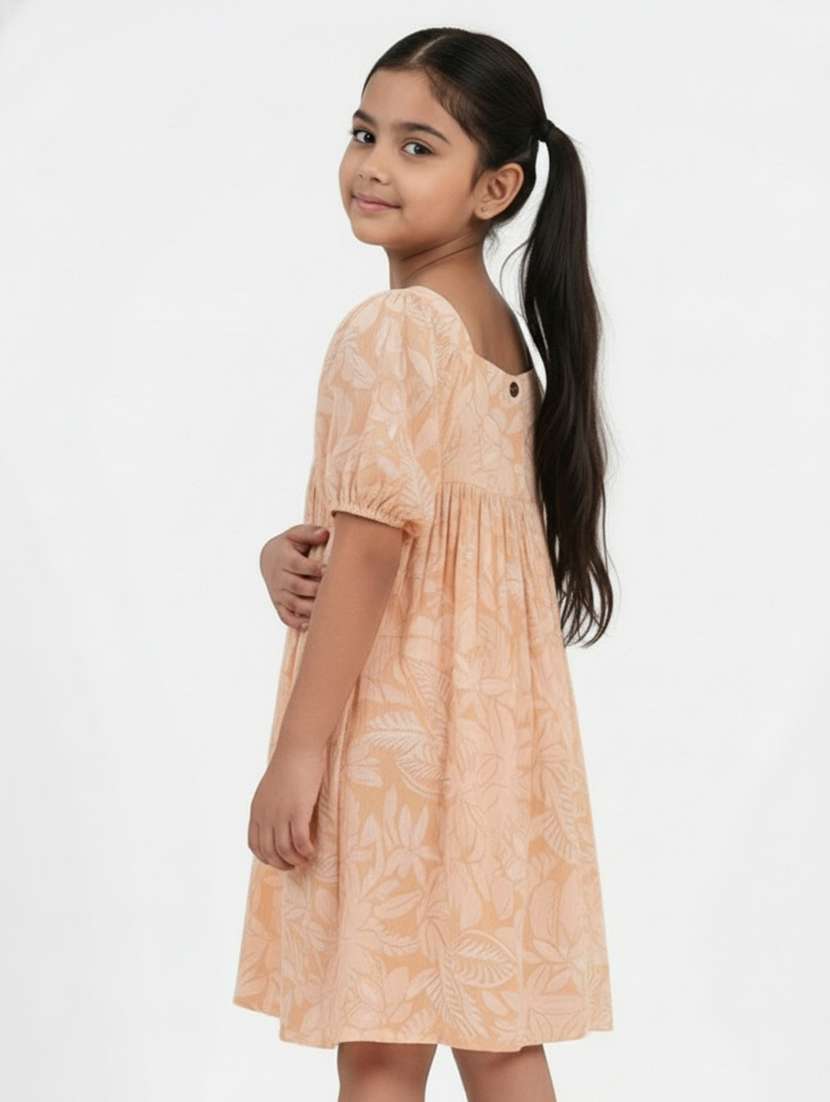 Girls Printed Puff Sleeve Flared Dress - 22298436 -  Standard Image - 1