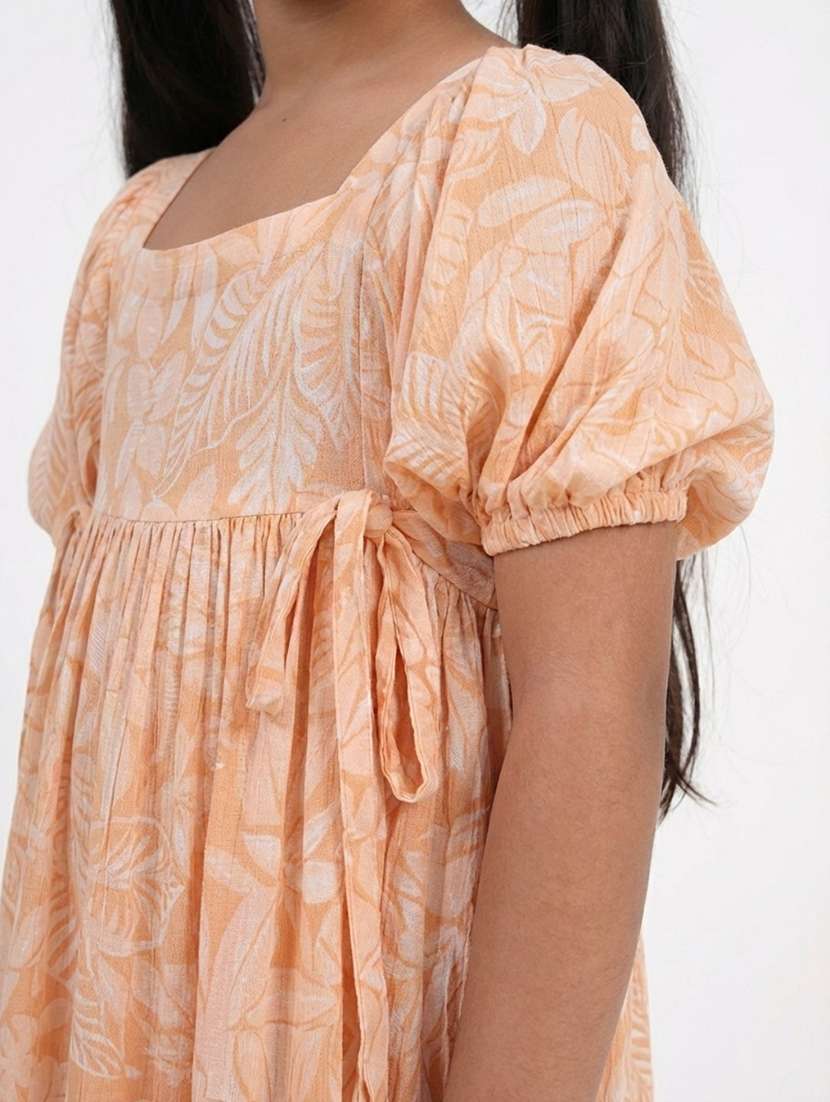 Girls Printed Puff Sleeve Flared Dress - 22298436 -  Standard Image - 4