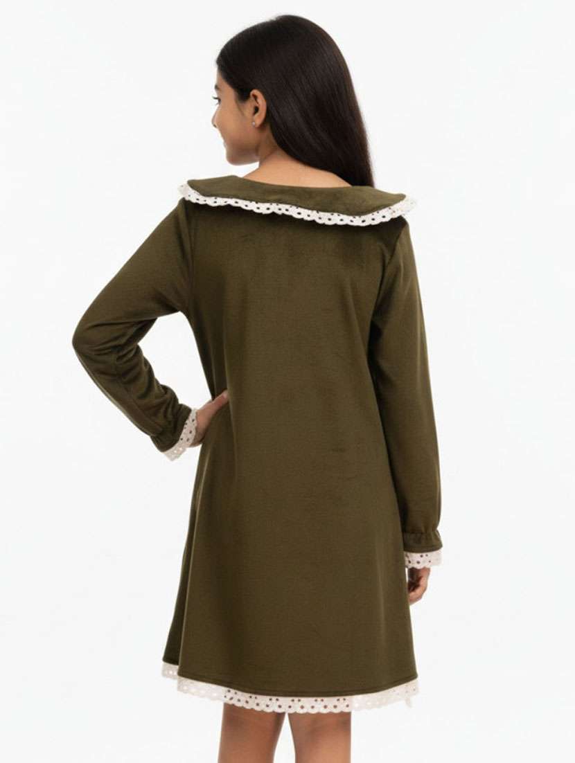 Girls Solid Long Sleeve Flared Dress - 22298444 -  Standard Image - 1