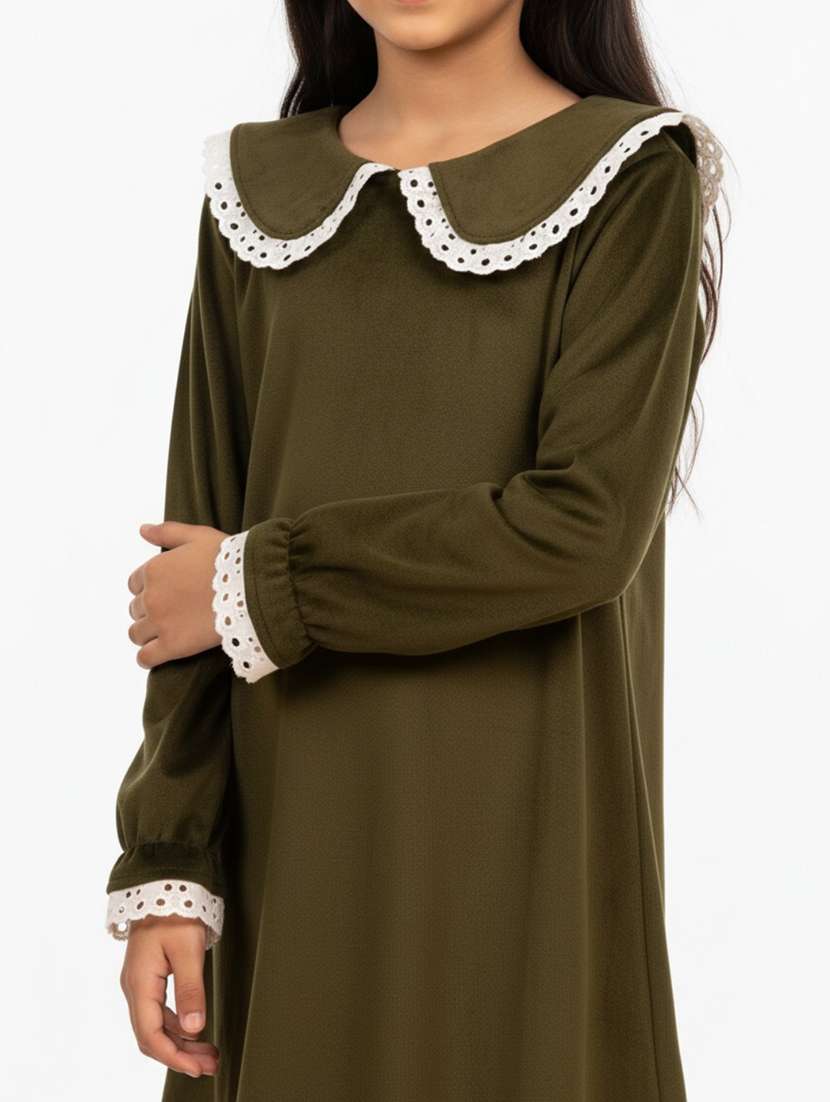Girls Solid Long Sleeve Flared Dress - 22298444 -  Standard Image - 4