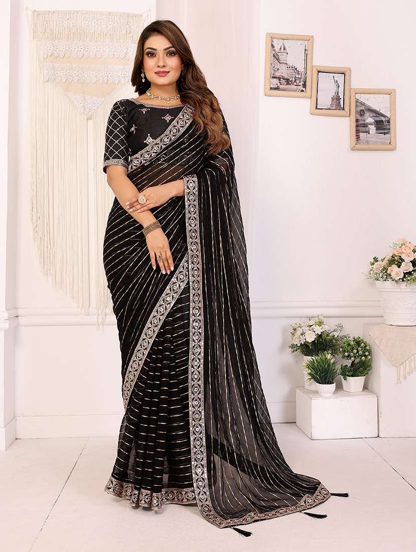 women striped bordered saree with blouse