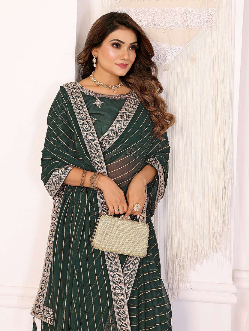 women striped bordered saree with blouse - 22298963 -  Standard Image - 1