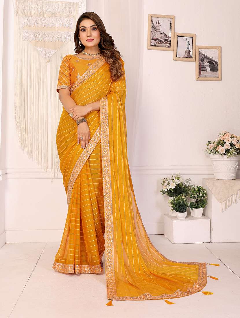 women striped bordered saree with blouse