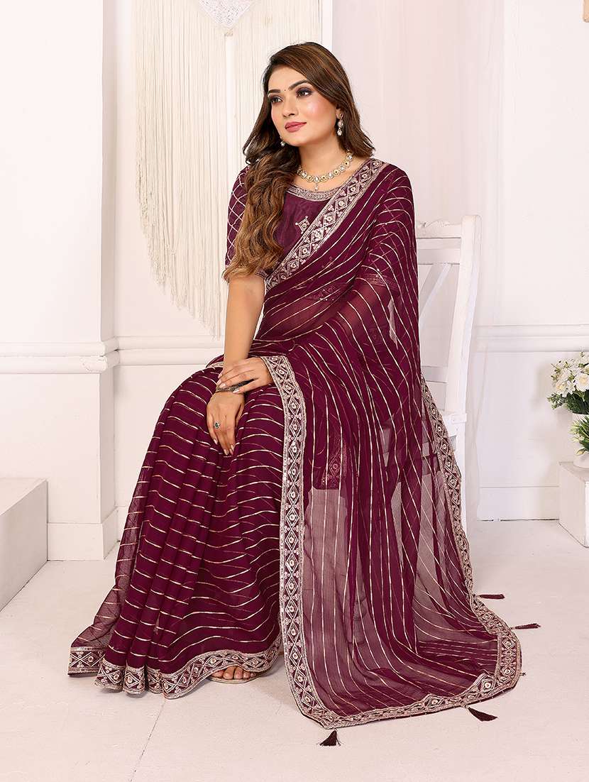 women striped bordered saree with blouse - 22298968 -  Standard Image - 4