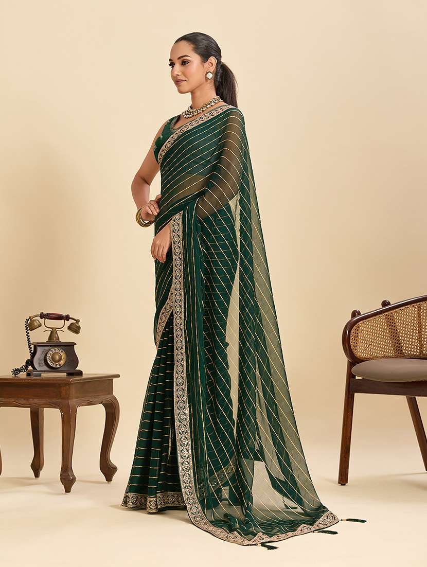 women striped bordered saree with blouse - 22299000 -  Standard Image - 1