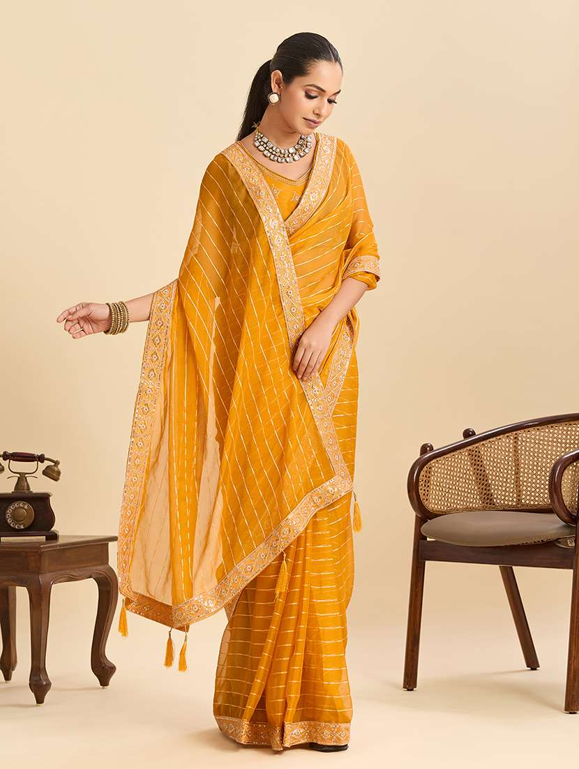 women striped bordered saree with blouse - 22299001 -  Standard Image - 1
