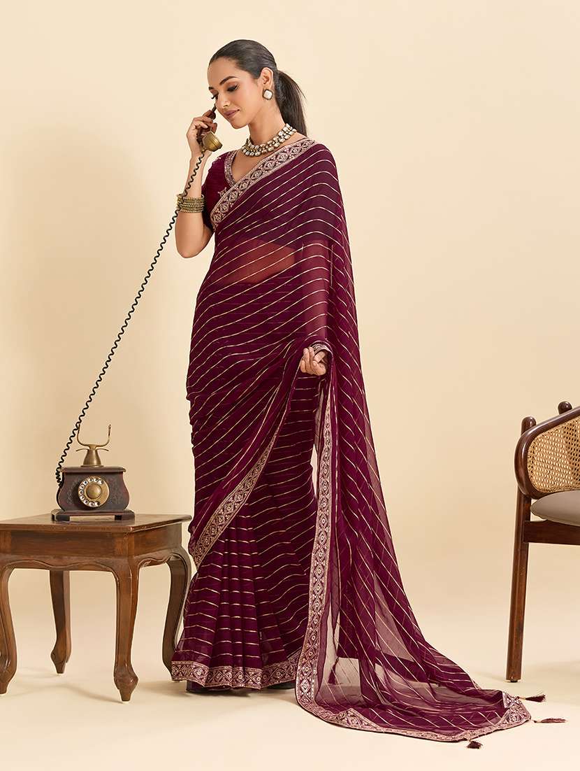 women striped bordered saree with blouse - 22299004 -  Standard Image - 1