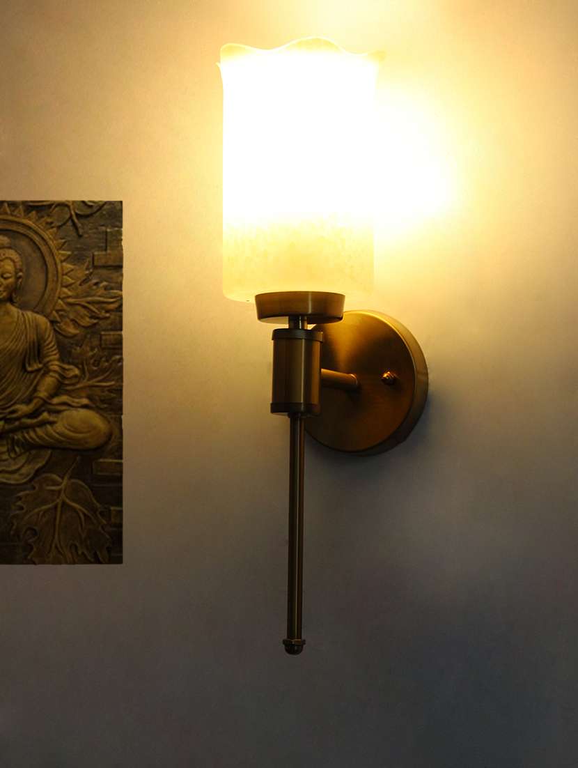 cylindrical flower glass wall sconce ? brass finish
