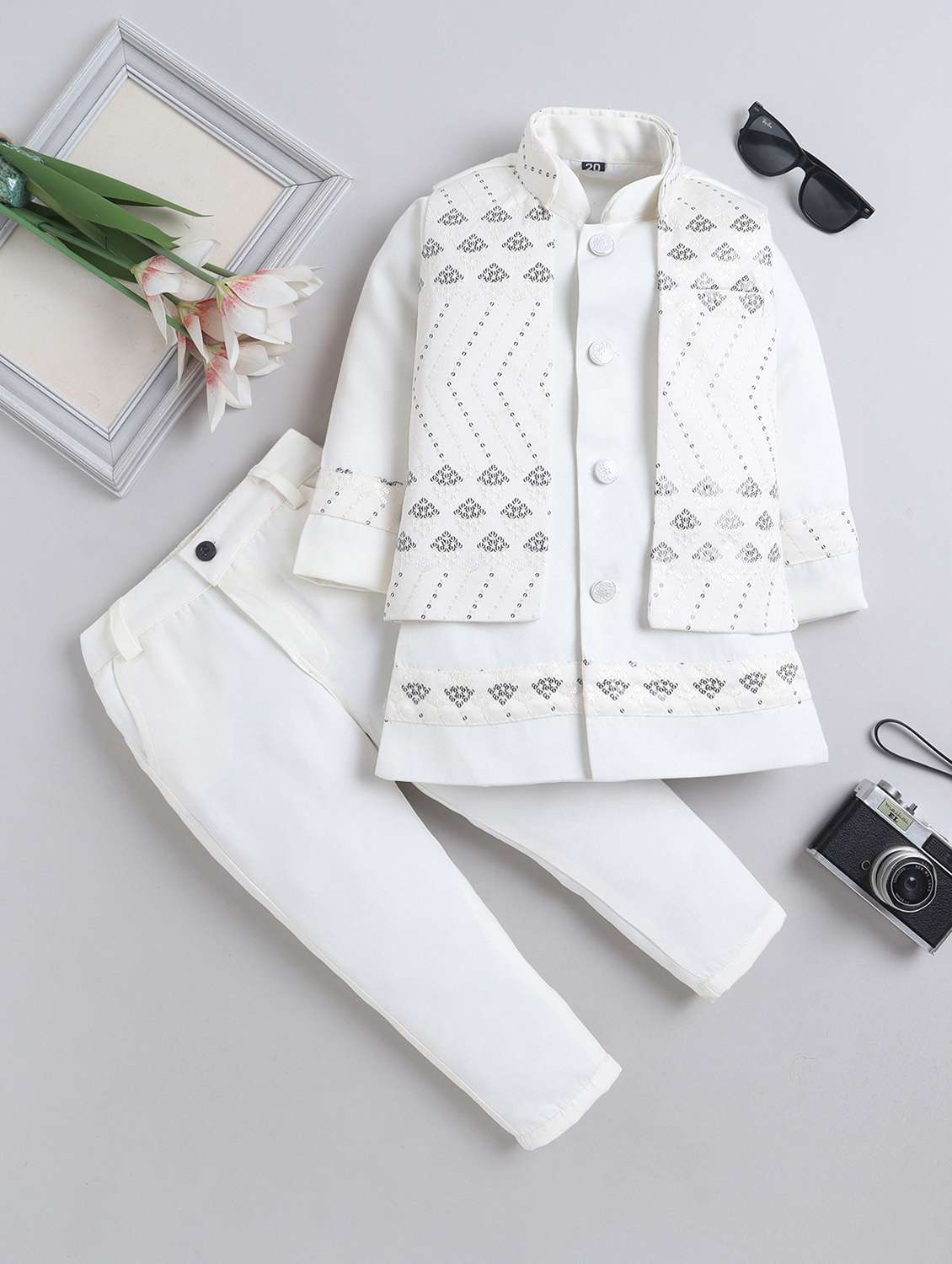 cream cotton blend sherwani kurtas & kurta set