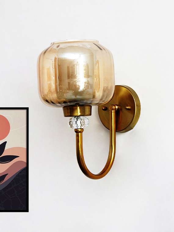 rounded cube glass wall sconce with amber shade - 22299048 -  Standard Image - 1