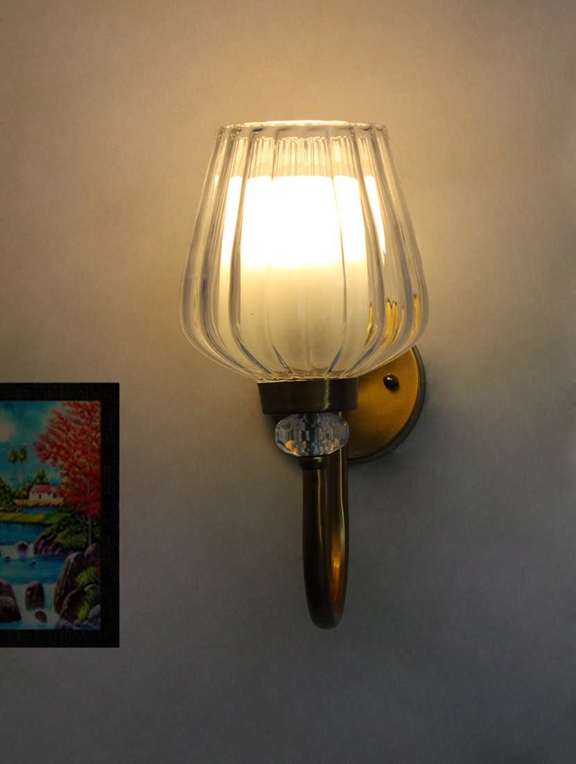 fluted clear tulip glass wall sconce – brass finish - 22299110 -  Standard Image - 1