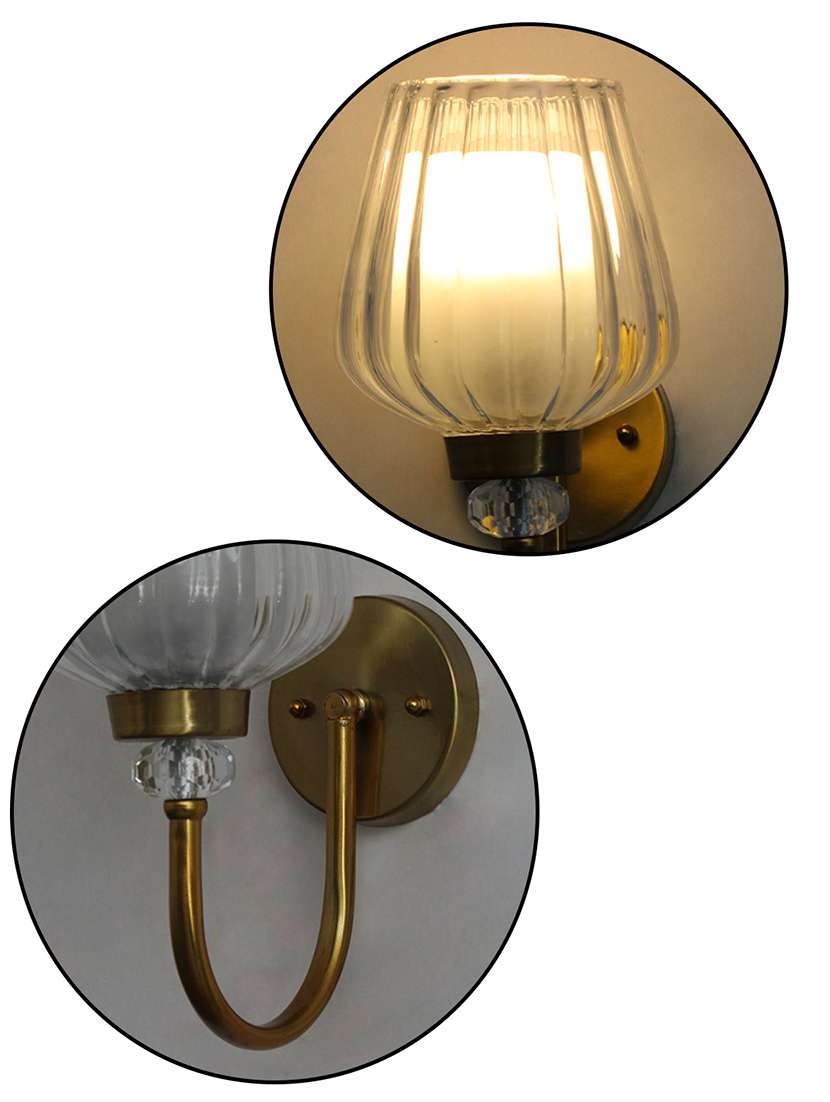 fluted clear tulip glass wall sconce – brass finish - 22299110 -  Standard Image - 4