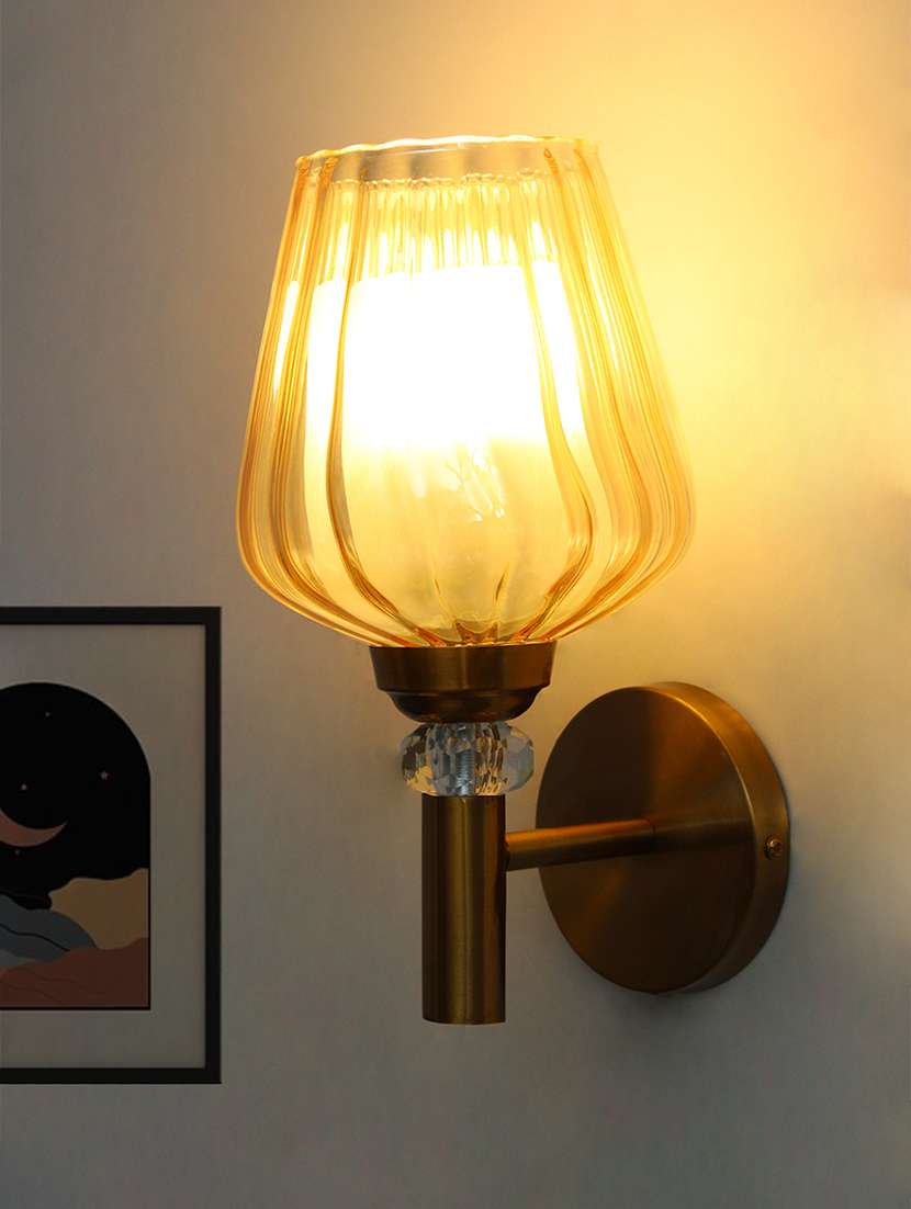 petal-shaped amber gold glass wall light