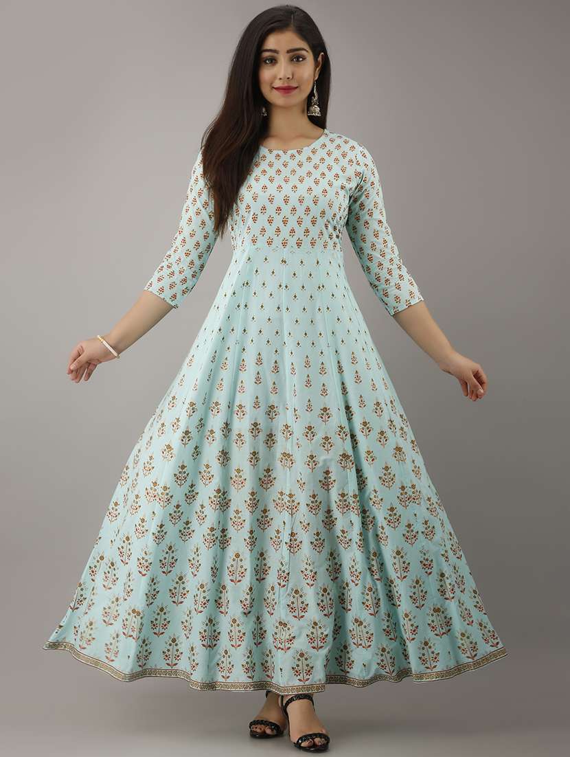 women printed three quarter sleeve ethnic dress - 22299129 -  Standard Image - 1