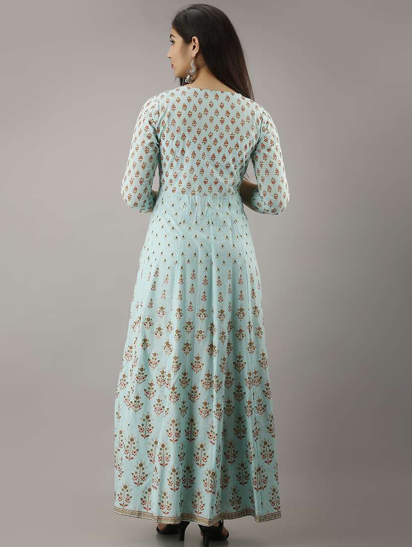 women printed three quarter sleeve ethnic dress - 22299129 -  Standard Image - 4