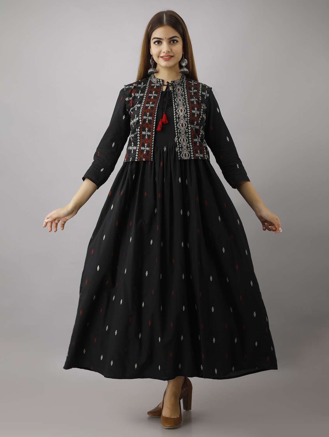 women self design three quarter sleeve ethnic dress - 22299130 -  Standard Image - 1