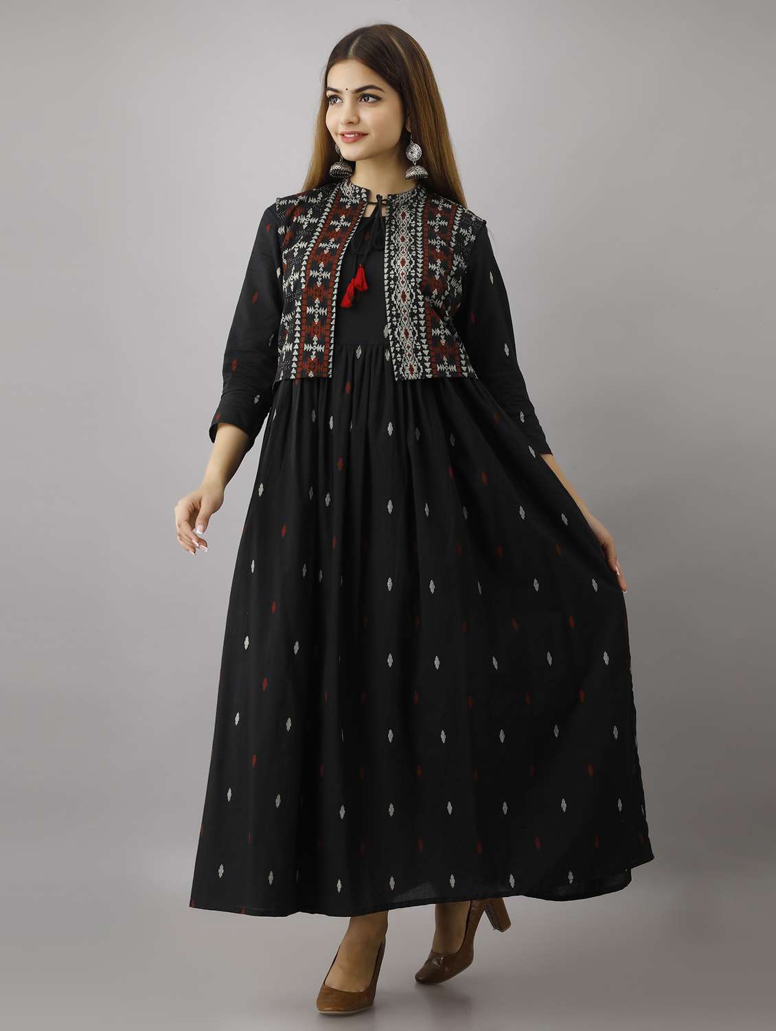 women self design three quarter sleeve ethnic dress - 22299130 -  Standard Image - 4
