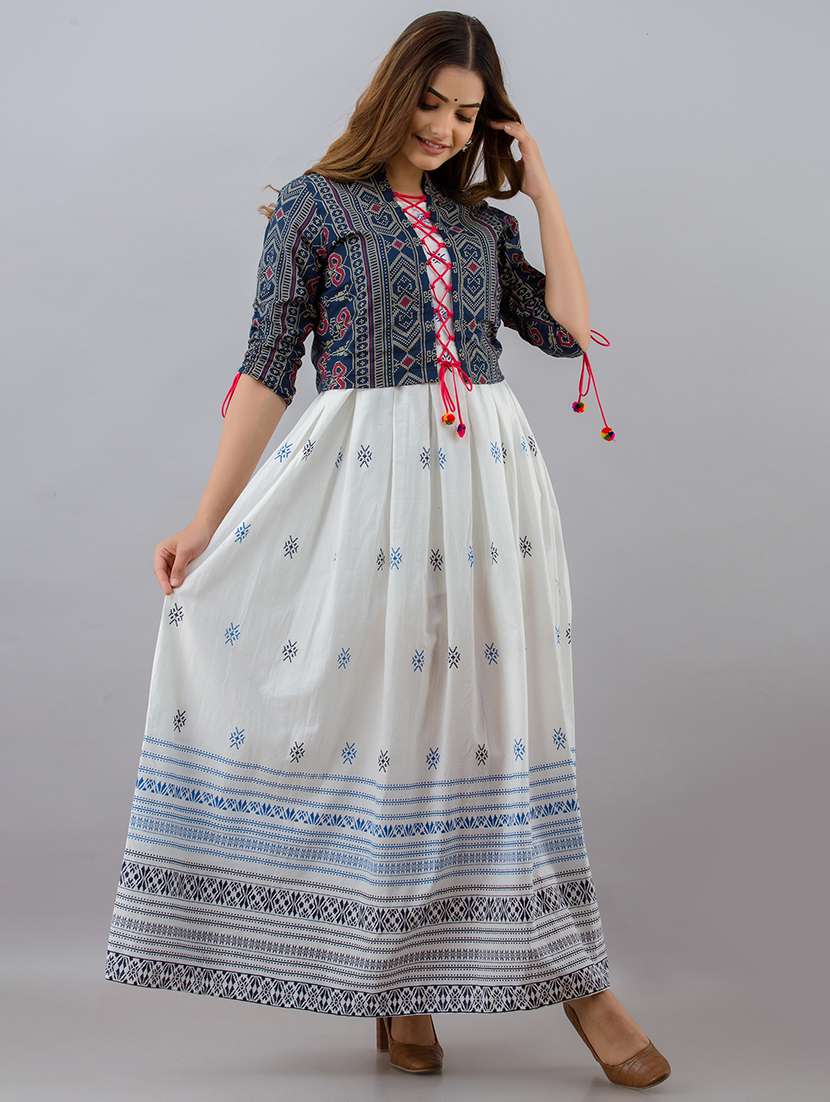 women printed three quarter sleeve ethnic dress - 22299131 -  Standard Image - 1