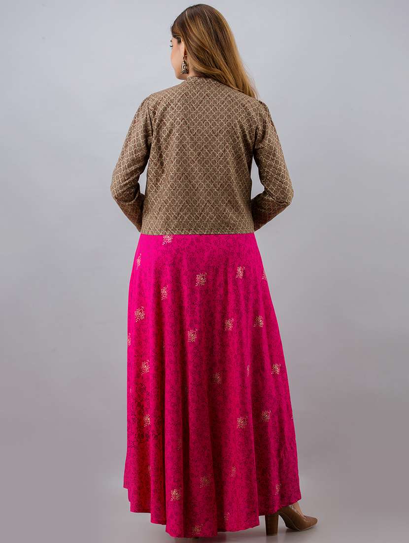 women printed three quarter sleeve ethnic dress - 22299132 -  Standard Image - 4