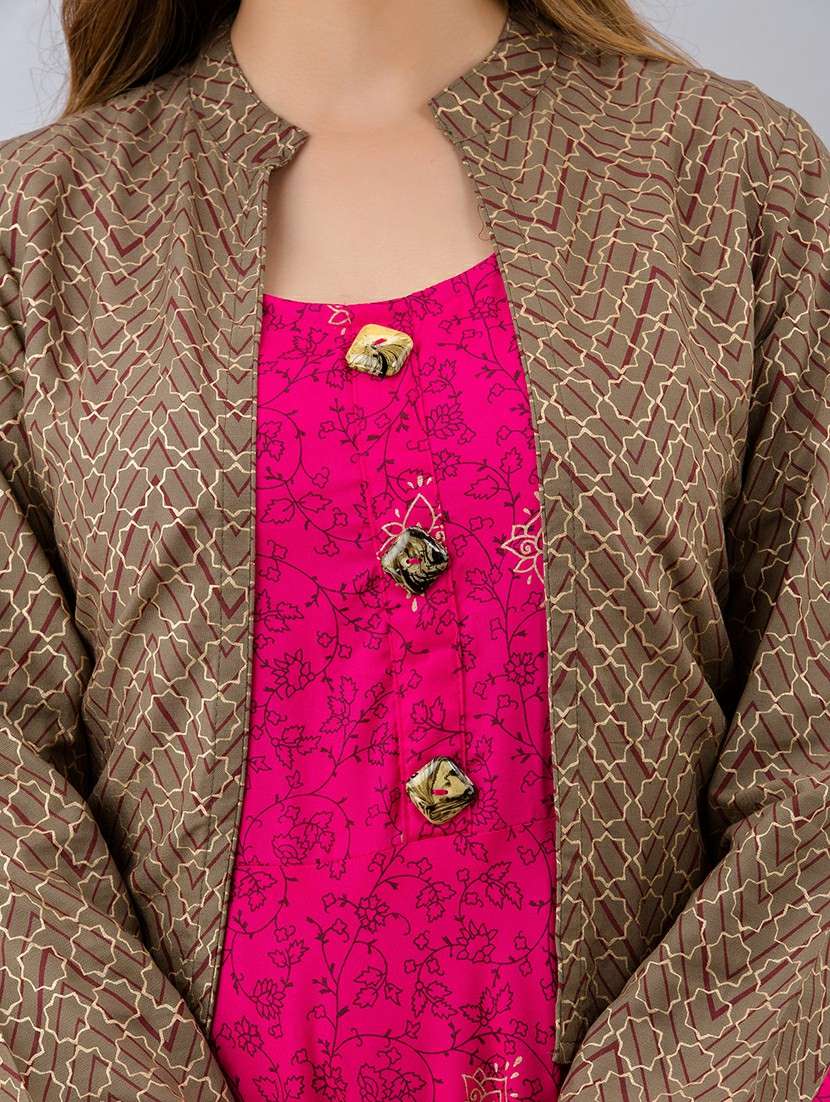 women printed three quarter sleeve ethnic dress - 22299132 -  Standard Image - 6