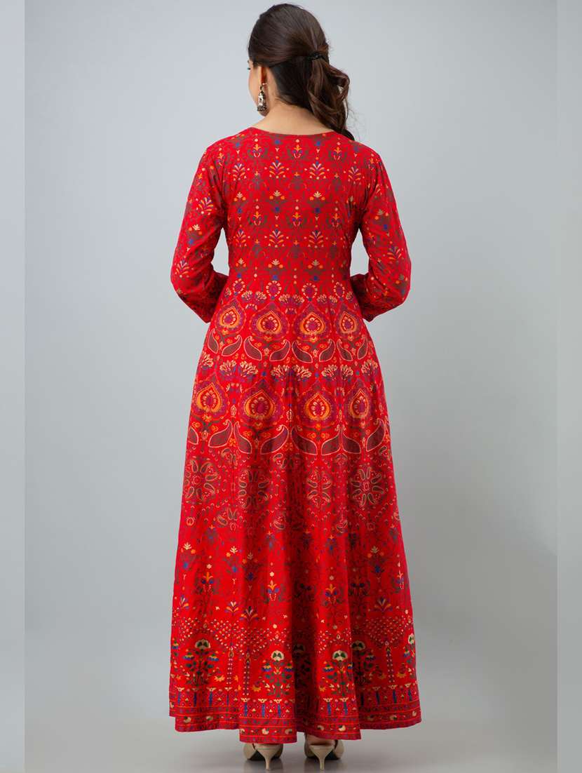 women printed three quarter sleeve ethnic dress - 22299134 -  Standard Image - 4